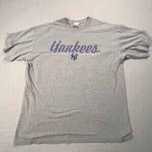 Vintage New York Yankees Gray Graphic Tee XL 2001 MLB Shirt Off The Bench